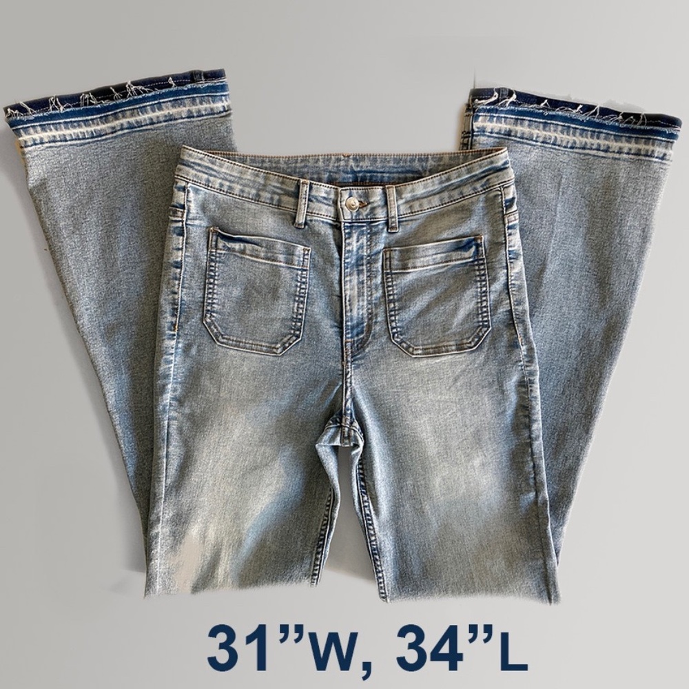 H&M Divided High Rise Stretch Flare Jeans size 12 DIY modified for slim tall fit